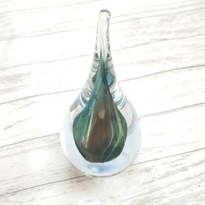 GLASS ART: Teardrop Green Paperweight, 5" Tall x 3" wide